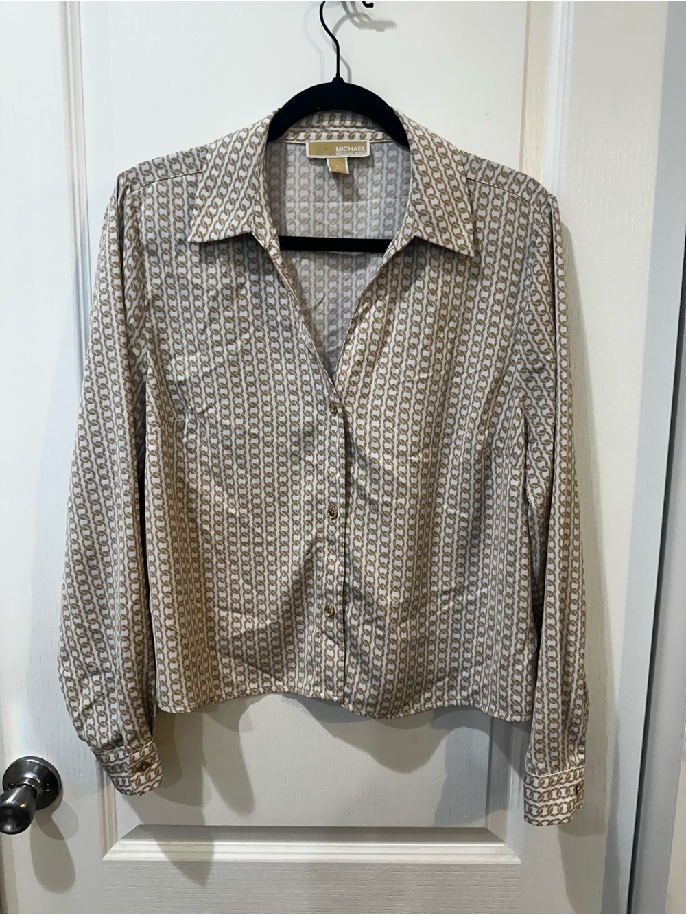 MICHAEL Michael Kors Beige Chain-Print Button Front Blouse